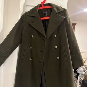 Topshop Women’s Dark Green Double-Breasted Trench Coat. Size 2